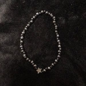Hematite and black bead stretch bracelet